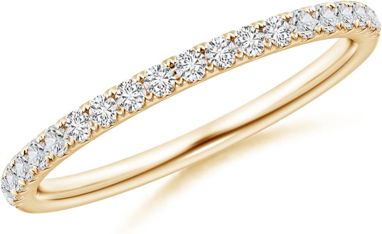 Angara 0.28 ct Diamond Half Eternity Wedding Ring in 14K Yellow Gold | Natural Pave-Set Diamond Ring for Women | April Birthday, Anniversary Jewelry Gift | HSI2 | 1.5mm | Ring Size- 9.5