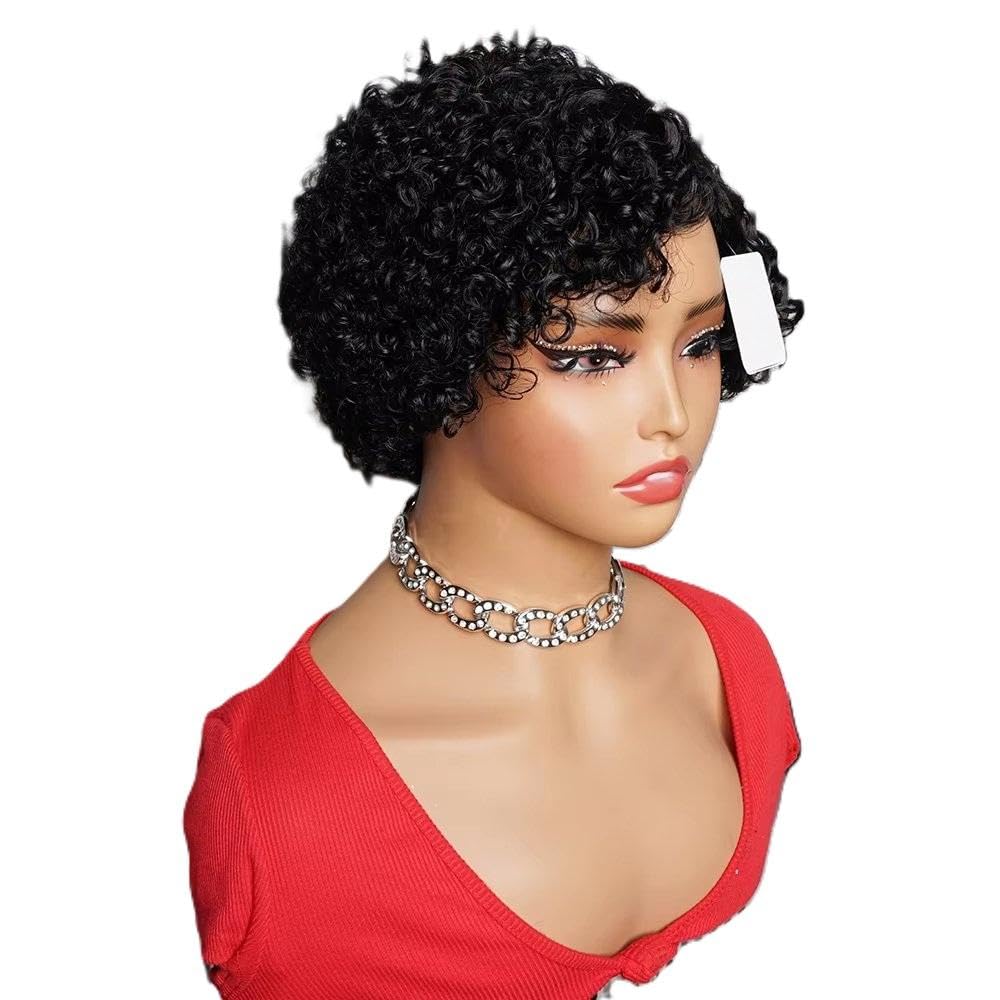Haarpflege 6 Zoll Kurze Lockige Perücke Aus 100% Echthaar Ohne Kleber Für Damen | Braun