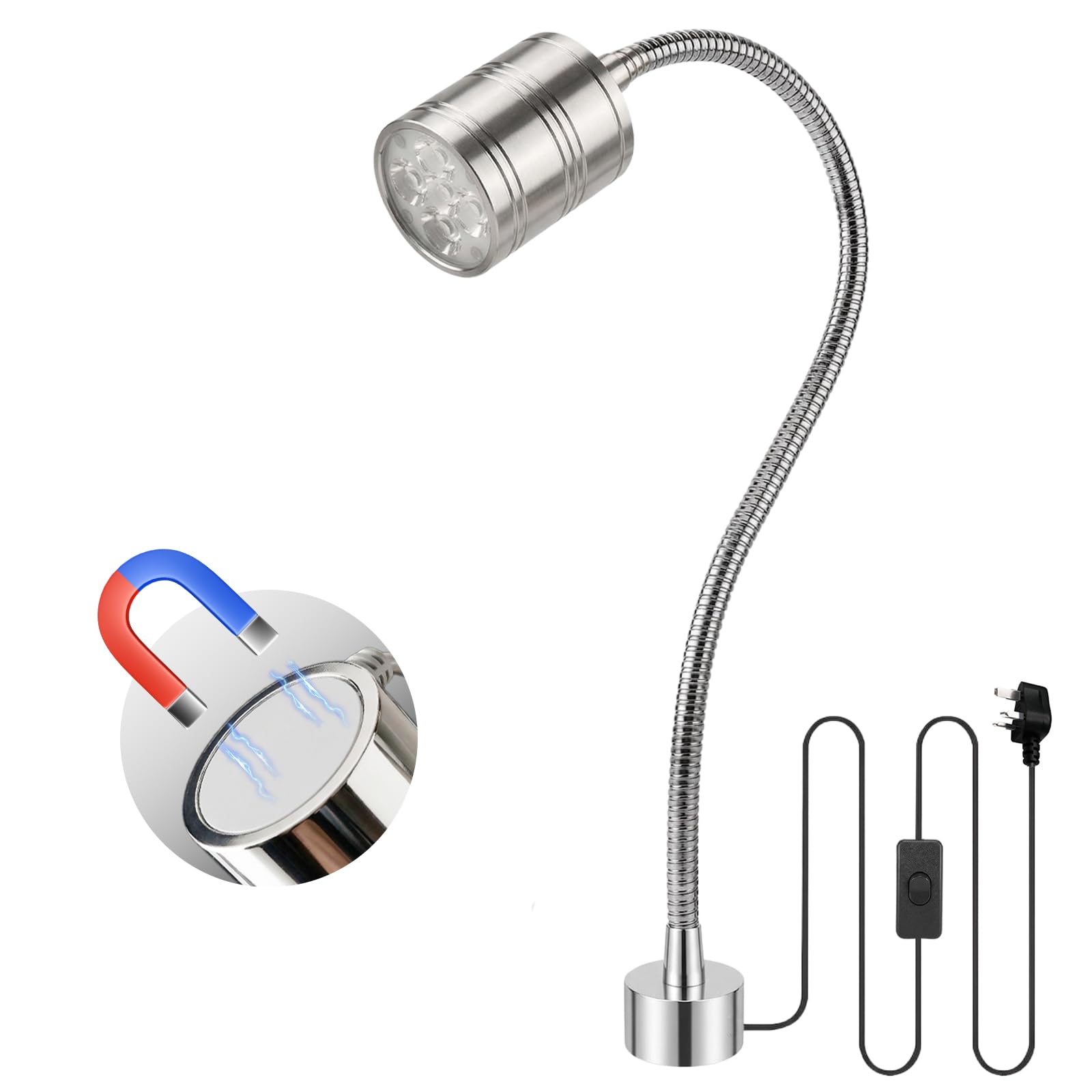 Lamptobe Magnetic Work Light, 10W 6500K LED Machine Light with Flexible Gooseneck & Strong Magnetic Base, 1.8m Cable with Switch, for Workbench, Sewing, Lathe, Grill, Shop, Industrial Lighting