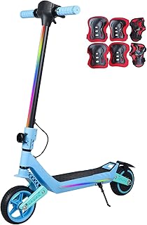 E Scooter Elektroroller für Kinder, Elektroscooter Doppelte Federung mit Bunte Regenbogenlichter und LED-Anzeige, 12 km Reichweite, Geschenke Für Jungen und Mädchen ab 6 Jahren