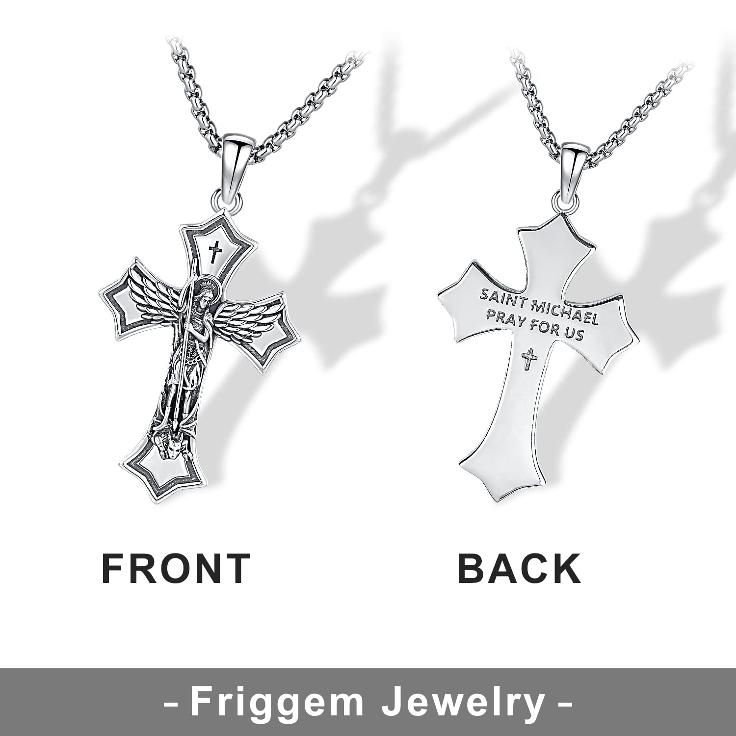 Collier Saint Michel/Saint Christophe/St Benoît Croix en Argent Sterling 925 Archange Pendentif Médaille Religieux Amulette Protection Bijoux pour Homme Femme