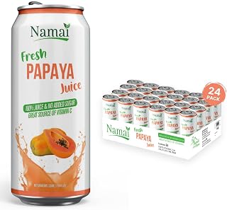 Namai 100% Pure Natural Papaya Juice - No Added Sugar, No Preservatives, Pack of 24 Cans for Clean Energy Boost