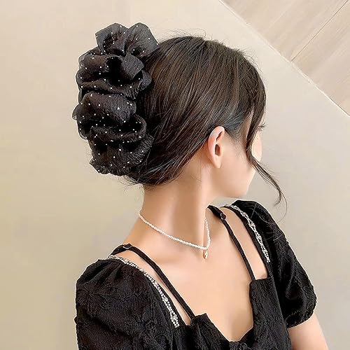 Miniatura 7 de Pinza para el cabello, pinza de pelo de tul de malla de gasa negra, clip de lazo de seda de sujeción fuerte para mujeres, accesorios para el cabello