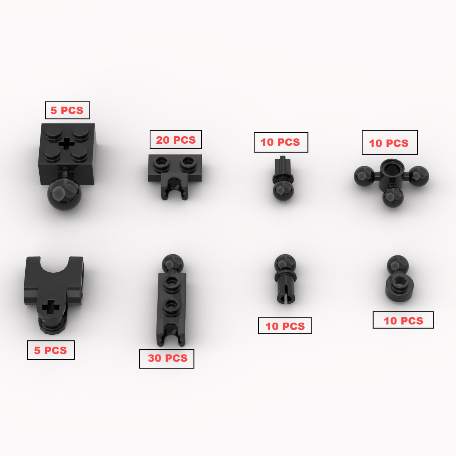 100 piezas de placa de rótula negra de construcción clásica a granel, 8 tamaños de juntas de bola y zócalo, compatible con piezas y piezas Lego (negro)