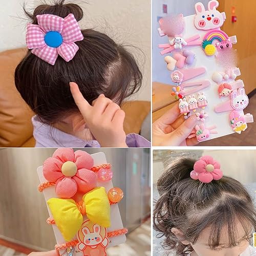 Miniatura 2 de ALTALIVA Juego de accesorios para el cabello para niñas, lindas pinzas para el cabello de dibujos animados, lazos para el cabello rosa, accesorios