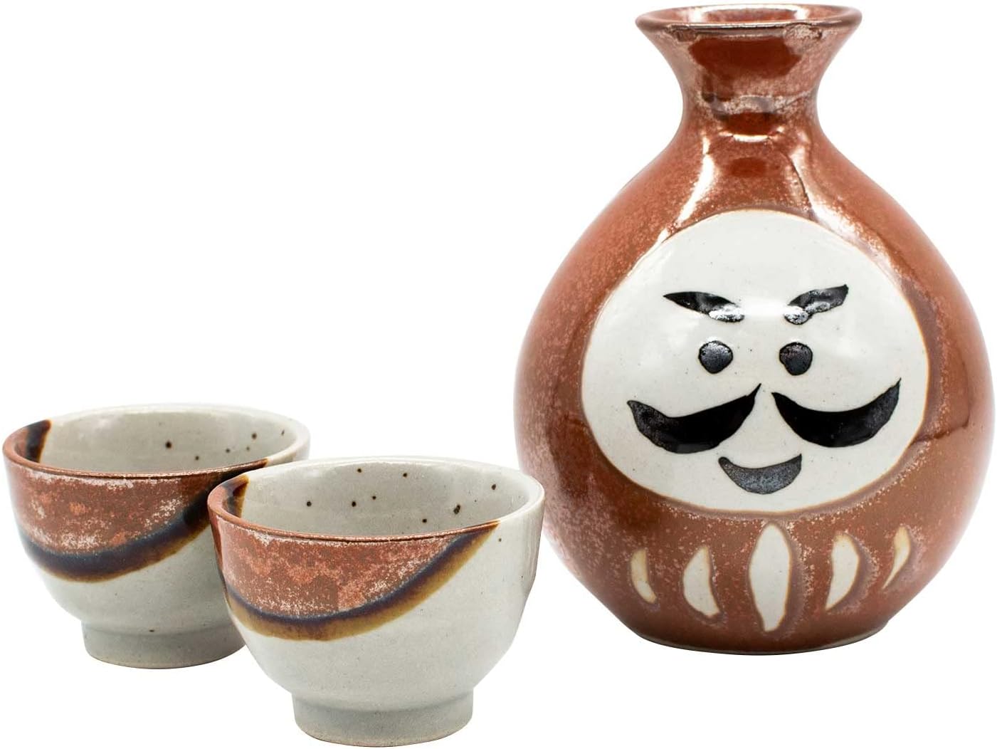 Mino Ware E-00265 Tokuri Ochoko Sake Bowl Set, Approx. 10.1 fl oz (300 ml), Hot Sake, Microwave Compatible, Red Dharma, Made in Japan