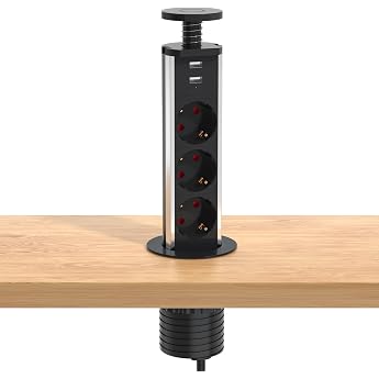 3-Way Retractable Socket with 2 USB Built-in Socket Diameter 60 mm