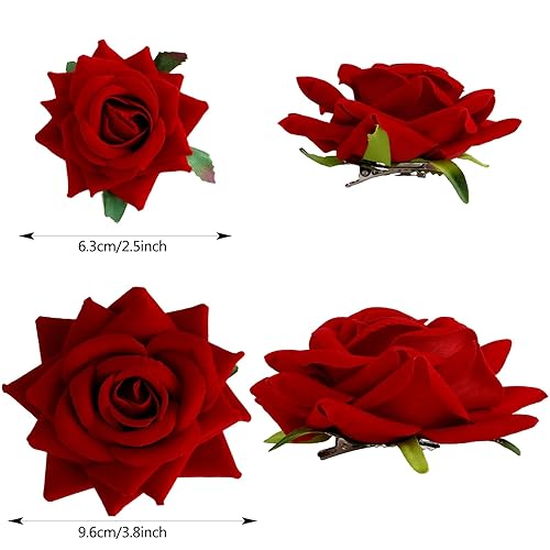 Miniatura 2 de 6 pinzas para el pelo de rosas rojas para mujeres y niñas, broches de flores, broches florales, pinzas de tela con rosas para el cabello, accesorios