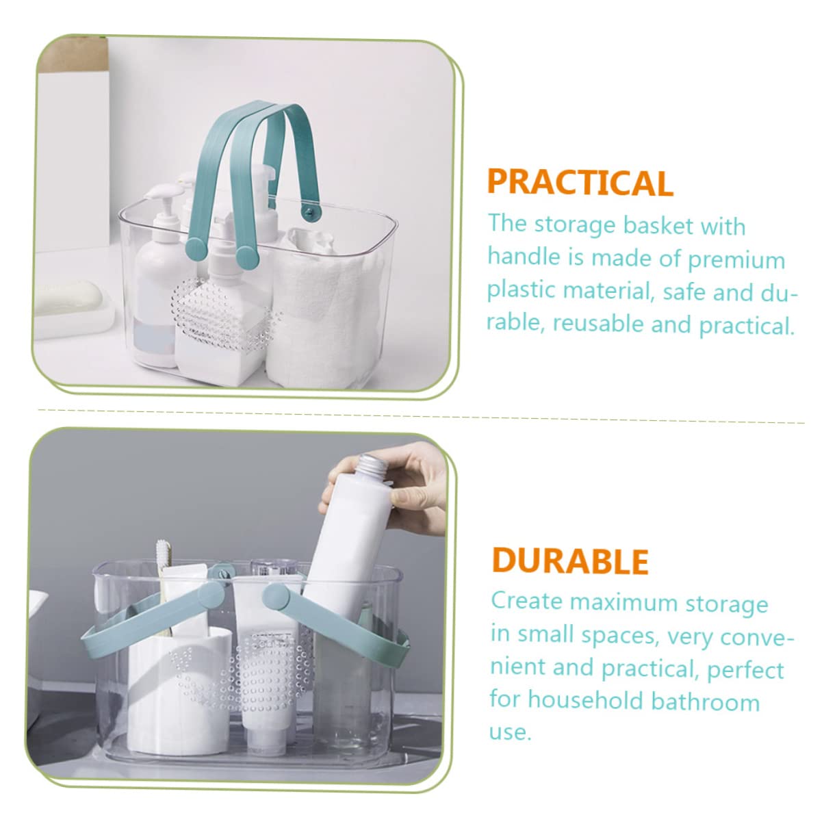 Didiseaon Cesta Organizadora de Ducha Portátil de Plástico para Baño | Transparente, con Asa y Gran Capacidad, para Jabón y Champú, Uso Doméstico en Casa y Baño