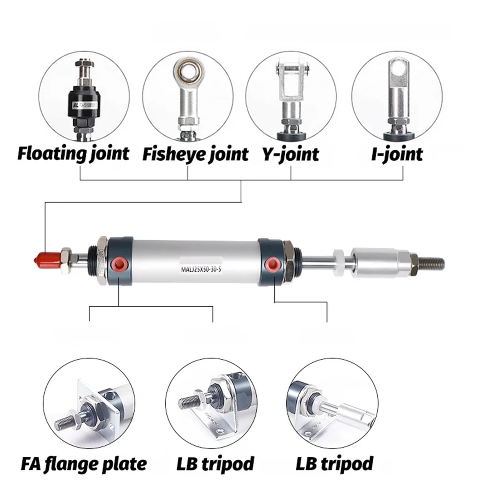 Luftpneumatikzylinder, doppeltwirkender Luftzylinder, Bohrung MAL16, MAL20/25/32/40 mm, Hub 10/15/20/25/30/40 mm(40mm stroke,Bore 32mm)