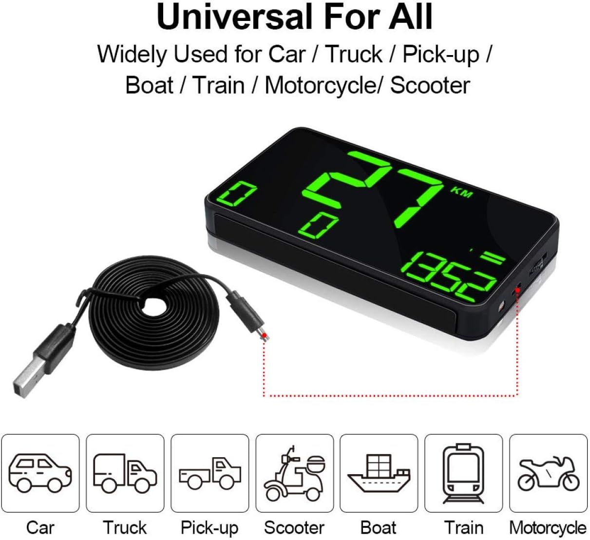 SmartCoolous C90 5.5" inch Universal HUD Head Up Display GPS Digital Speedometer Over Speed Alarm Tired Driving Warning Windshield Project for All Vehicle Bicycle Motorcycle : Electronics