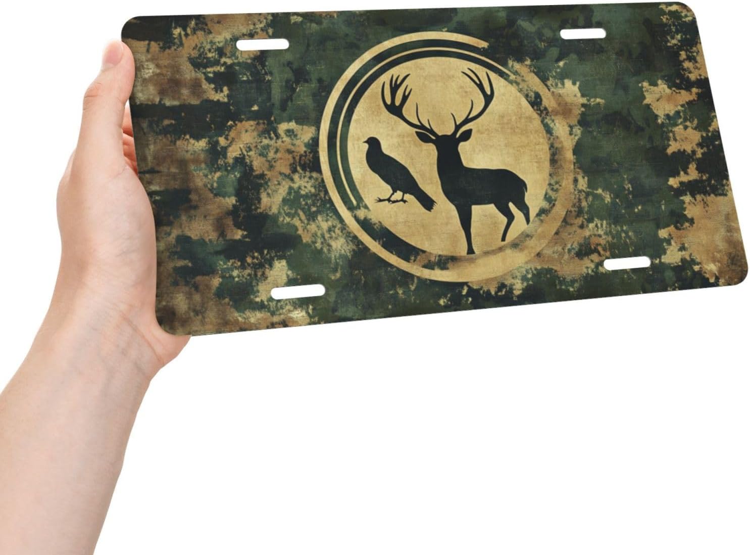 Deer Upland Bird Camo Pattern License Plate Decorative Car Front,Metal Car Plate,Vanity Tag,Aluminum Noverlty License Plate Waterproof Colorfast 6×12 Inch image 2