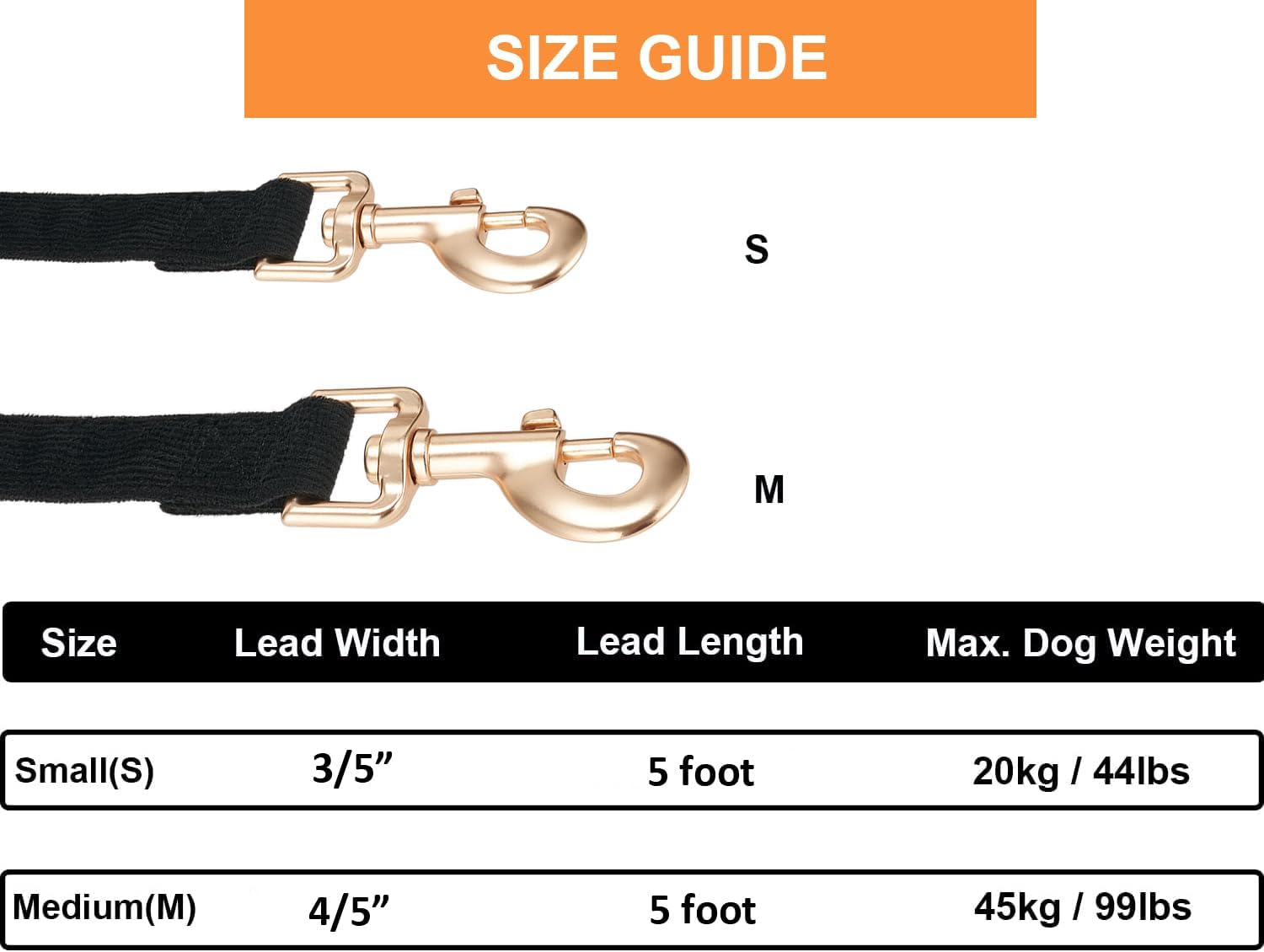 Soft Corduroy Dog Leash 5 Ft Heavy Duty Pet Lead with Gold Metal Hook for Small Medium Large Dogs,Black image 2