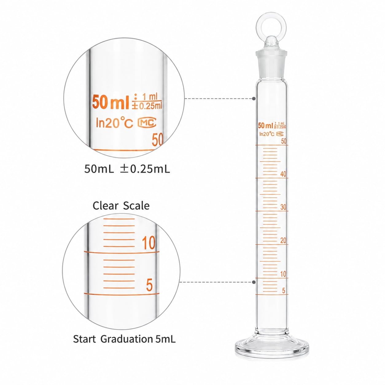 Skalowany Cylinder Mieszający Szkło Borokrzemowe z Korkiem Lab Rurka-1000mL