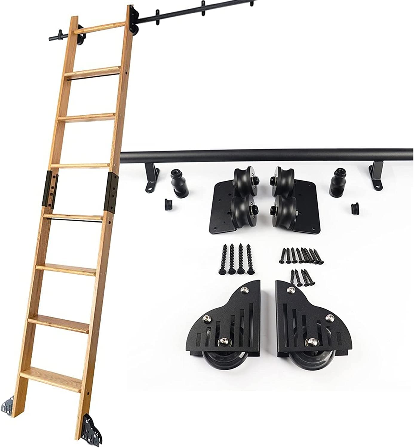 DFGHNBVC Heavy Duty Rolling Library Ladder Hardware Kit | Sliding Ladder Rail Track For Bookshelves & Warehouses | Mobile Ladder Slide Rails,10Ft/300Cm Track Kit