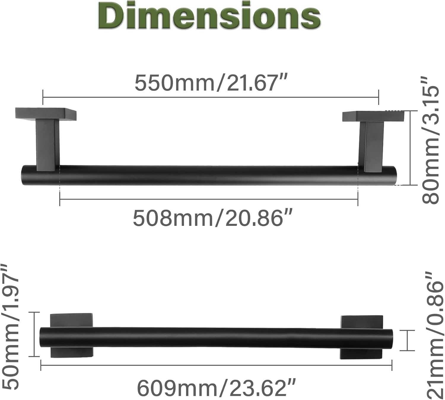 Alise Bathroom Towel Bar, 24 Inch Towel Racks for Bathroom, SUS304 Stainless Steel Hand Towel Holder Heavy Duty Towel Rack Wall Mounted Matte Black Towel Bar