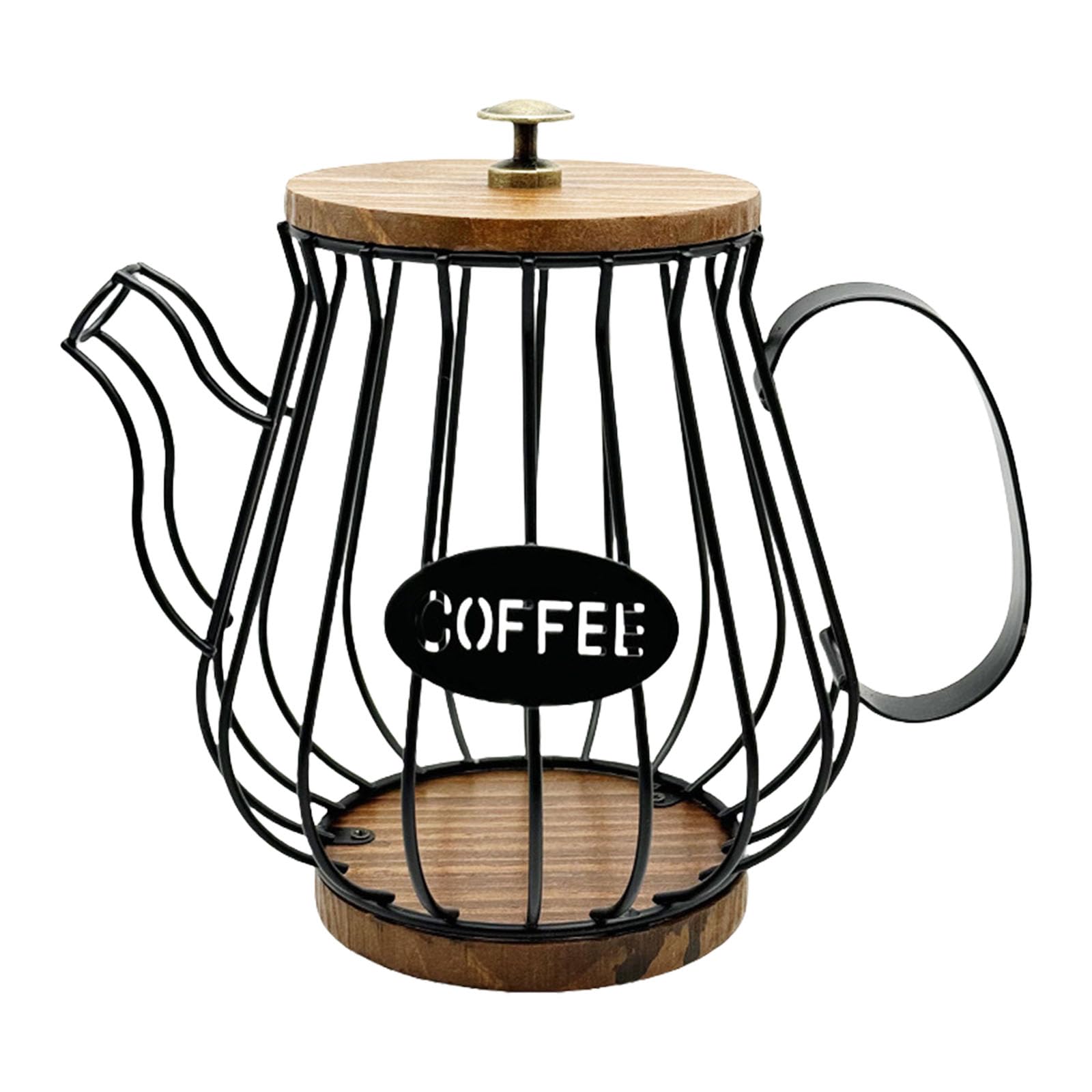 APGLSXY Pods Organiser with Wooden Lid Iron Structure Large Capacity Countertop Storage Basket for Espresso Pods K