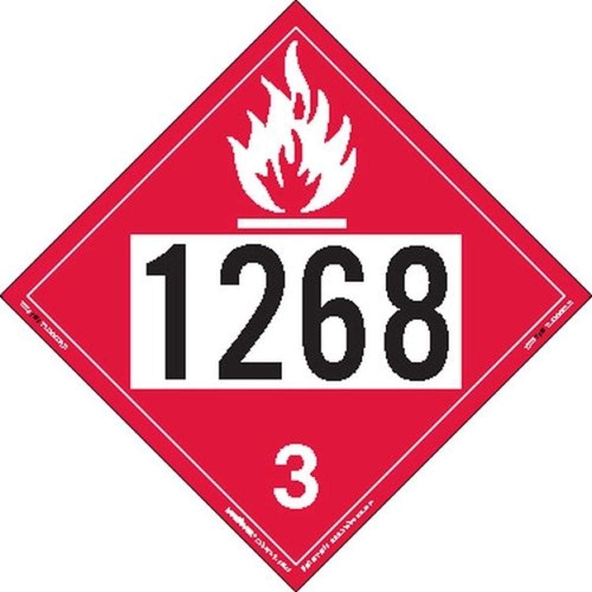 ZEZ21268 UN 1268 Flammable Liquid Hazmat Placard, E-Z Removable Vinyl (Pack of 25)