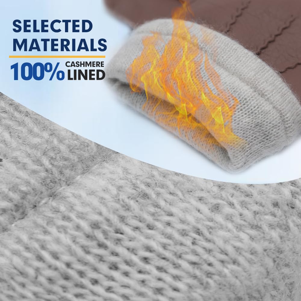 MGGMOKAY Guantes de Piel de Cabra Para Hombre con Pantalla Táctil y Forro de Cachemira