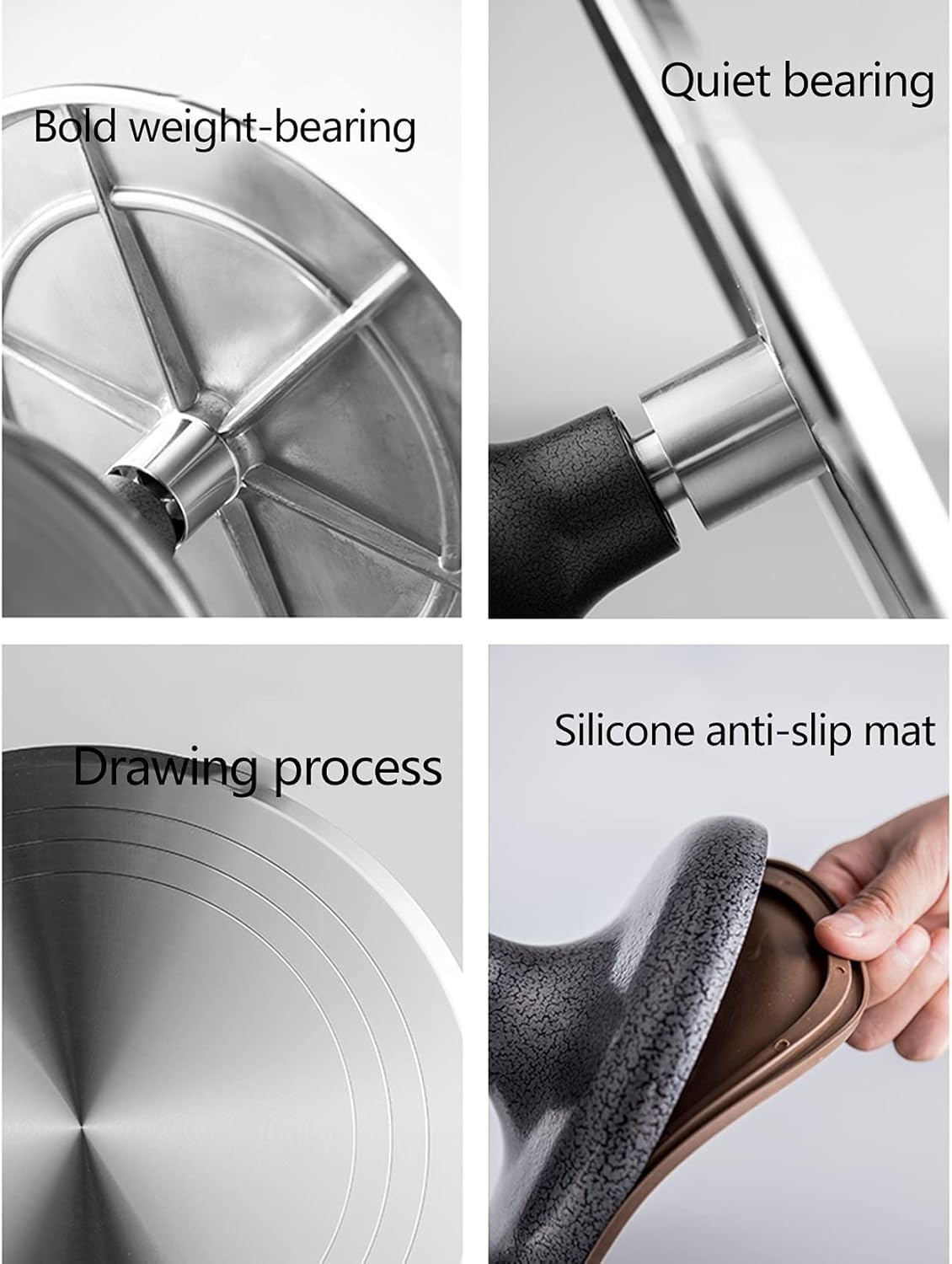 Plato giratorio para pasteles de acero inoxidable de 35 cm - Base giratoria para pasteles con base de silicona antideslizante, para decorar, glasear y exhibir