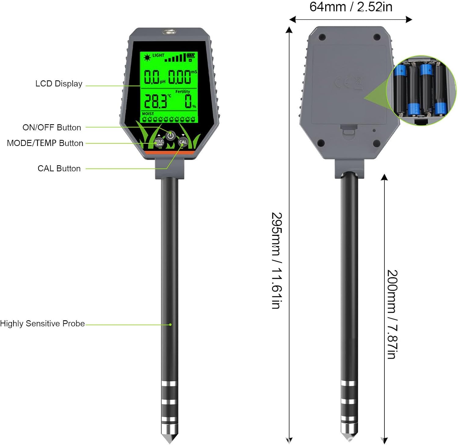 Soil PH Tester, 6 in 1 Soil Test Kit for Gardening Deals, Air Humidity Temperature Illuminance Measurement, Digital Soil Meter with LCD Display for Industrial Applications
