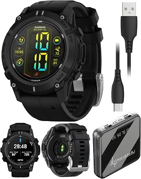 Garmin Descent G2 Watch-Style Dive Computer Smartwatch Black with Black Silicone Band, AMOLED Display, Diving PowerBank Bundle