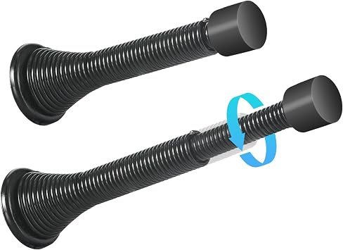 HOMOTEK 2 Pack Telescoping Spring Door Stoppers, Extended from 3-1/8 to 4-1/4 inches Wall Mount Extra Long Door Stops- Flexible Spring Doorstops Wall Protector Black
