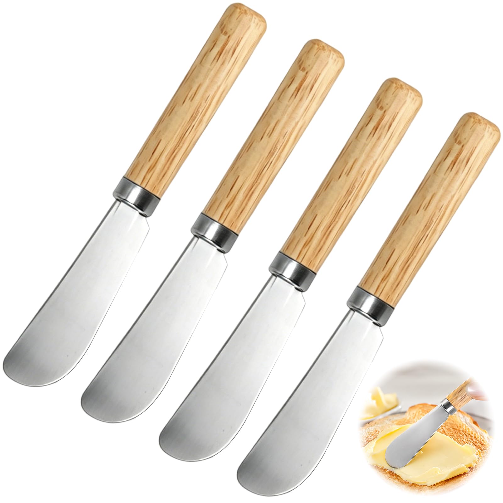 Aragon Flow 4 Pcs Butter Knives, Stainless Steel Butter Knife Spreader Tool with Non-Slip Wooden Handles for Cream Cheese Jam Toast Sandwich Pastry Spreading Breakfast 5.78 Inch Long(14.7cm)