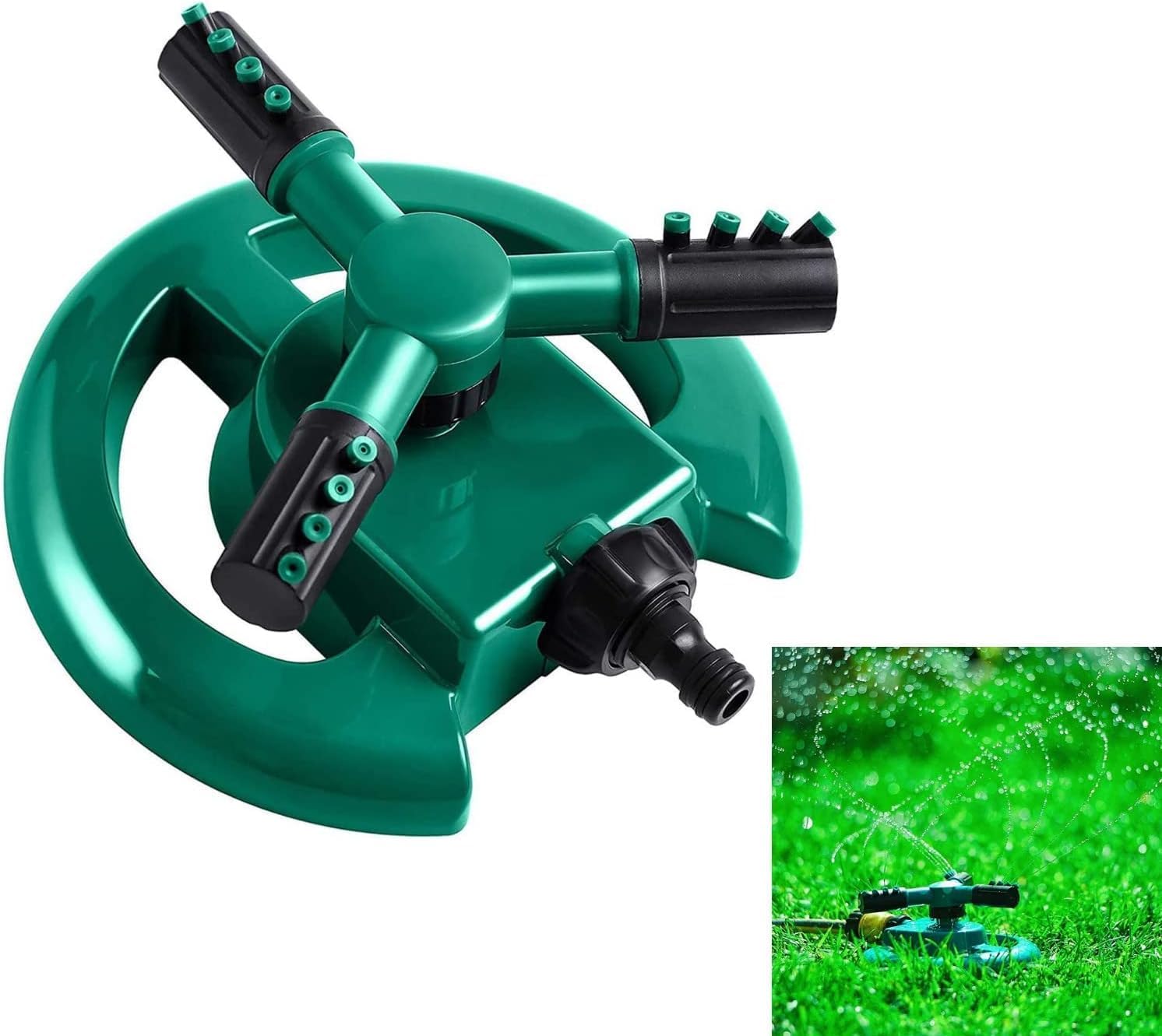 Garden Sprinkler, 360ยฐ Automatic Rotating Garden Sprinkler System โ 3 Nozzle Adjustable Water Sprayer for Lawn, Yard, Plants, and Outdoor Irrigation โ Heavy-Duty Plastic, Easy Hose Connection