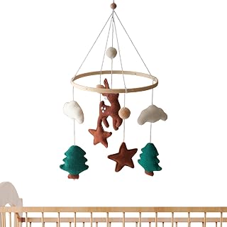 Móvil Para Cuna,Animales de la Selva Ciervos con Nubes de Fieltro - Accesorios Manuales de Cochecito para Dormitorio Infantil Tiempo de Juego Silla de Auto Siesta Cumpleaños