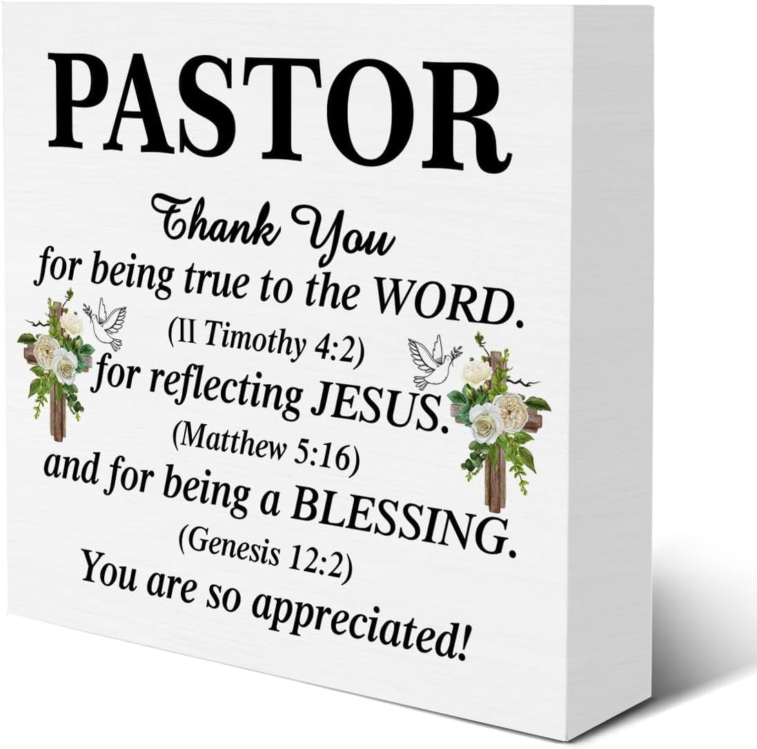 Pastor Thank You Box Sign 7x7 Inch Religious Tabletop Decor