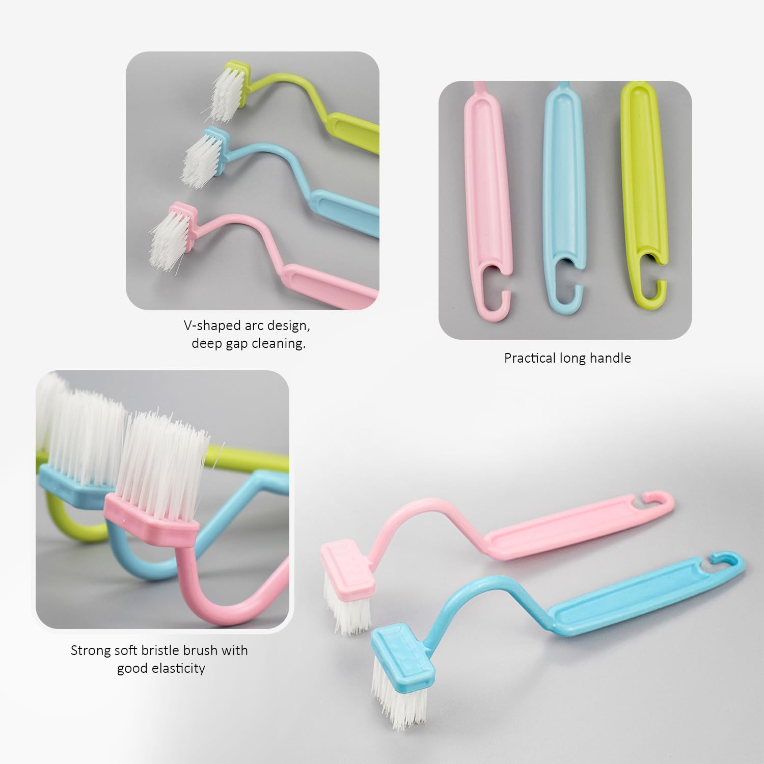 Pack of 3 Toilet Seat Brush, Toilet Brush with Rim Cleaning, Toilet Cleaning Brush, Portable Curved Toilet Brush, Toilet Rim Cleaner (Blue, Green, Pink) - Image 3