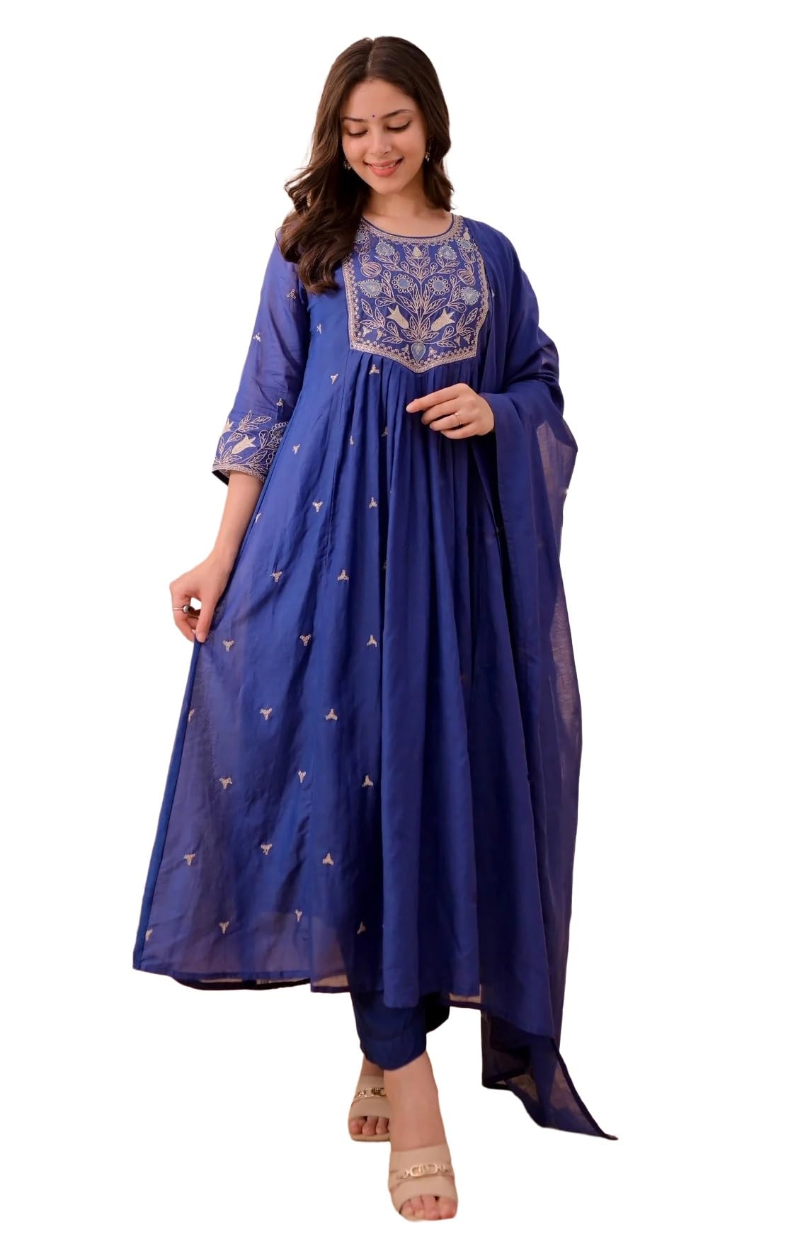 klosia Women's Embroidered Anarkali Kurta Set with Dupatta | Flared A-Line Kurti with Embroidered Yoke-picture-46
