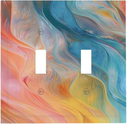 Modern Colourful Teal Marble 2 Gang Double Toggle Light Switch Cover Abstract Ar