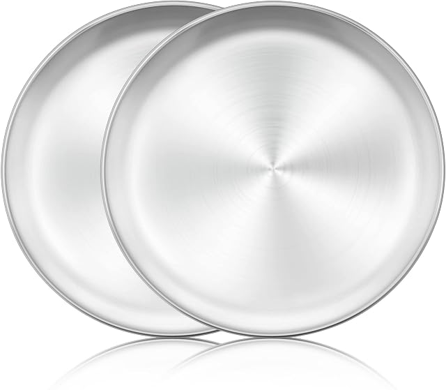 Pizza Tray Set of 2, Herogo 10 Inch Stainless Steel Pizza Pan Oven Tray, Round Pizza Tray for Oven Baking Serving Roasting, Non-Toxic & Healthy, Durable & Dishwasher Safe