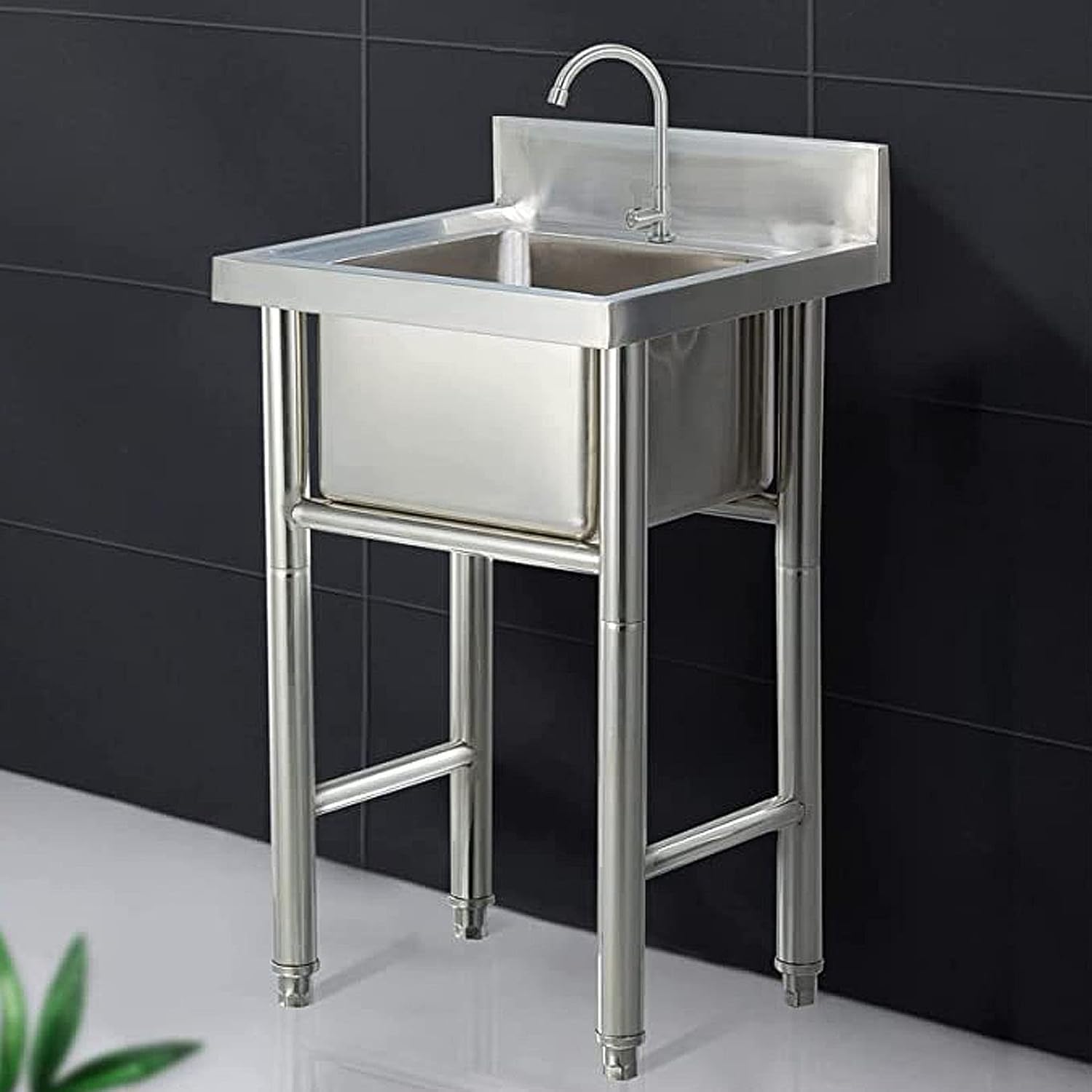 DFGHNBVC Outdoor Sink Freestanding Stainless Steel, Commercial Kitchen Large Single Bowl For Outdoor Indoor, Garage, Restaurant, Utility