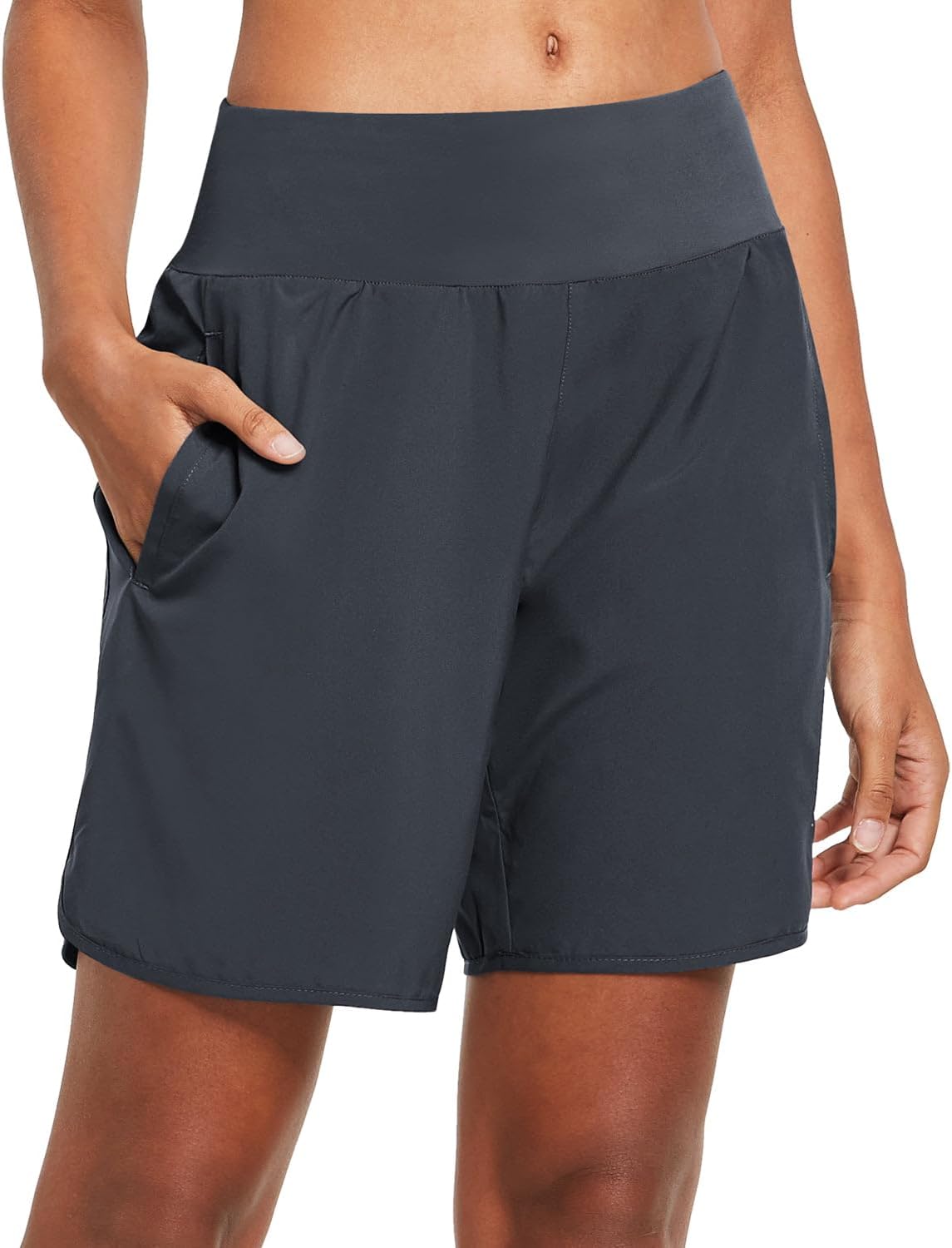 baleaf Womens' 7" Long Running Athletic Shorts with Liner High Waist Workout Gym Quick Dry Soft Split Leg Zipper Pocket