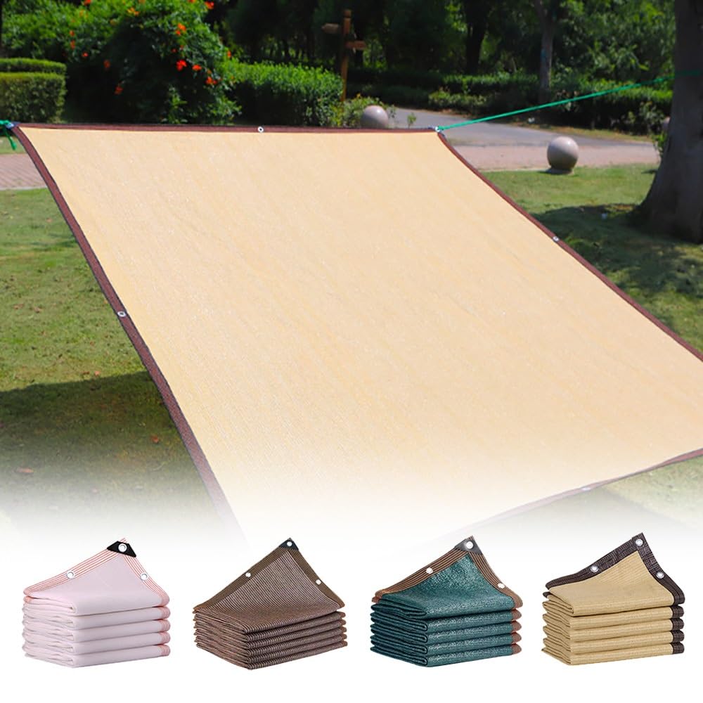 GJZQDKX Breathable Shade Cloth for Plants, UV-Resistant Garden Shade Netting with Grommets, Ideal for Greenhouses & Barns (Beige, 3.0 x 7.0 M)