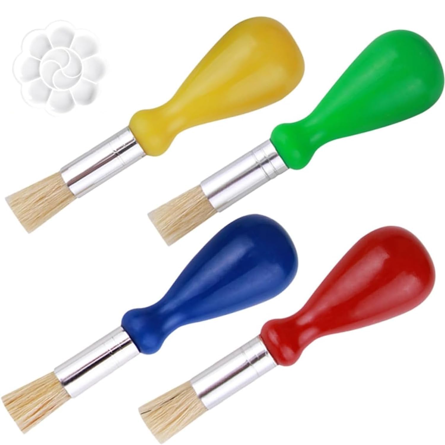 4 Pcs Toddler Paint Brushes, Easy Grip Chubby Brushes for Kids, 10.5cm x 2.8cm Rounded Handle for Little Hands