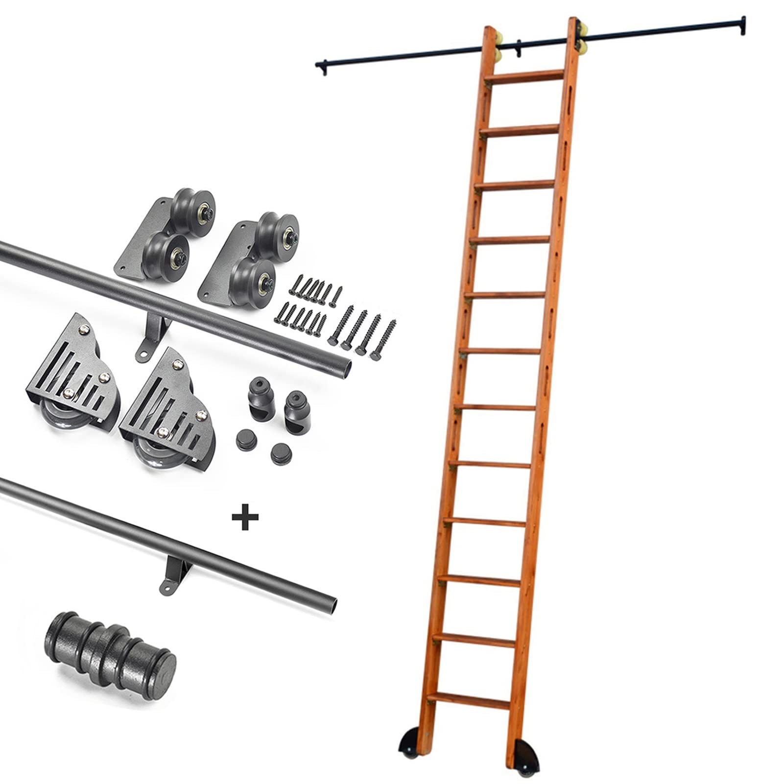 Kit de porte coulissante de grange noire avec roulettes de sol en acier brossé mat