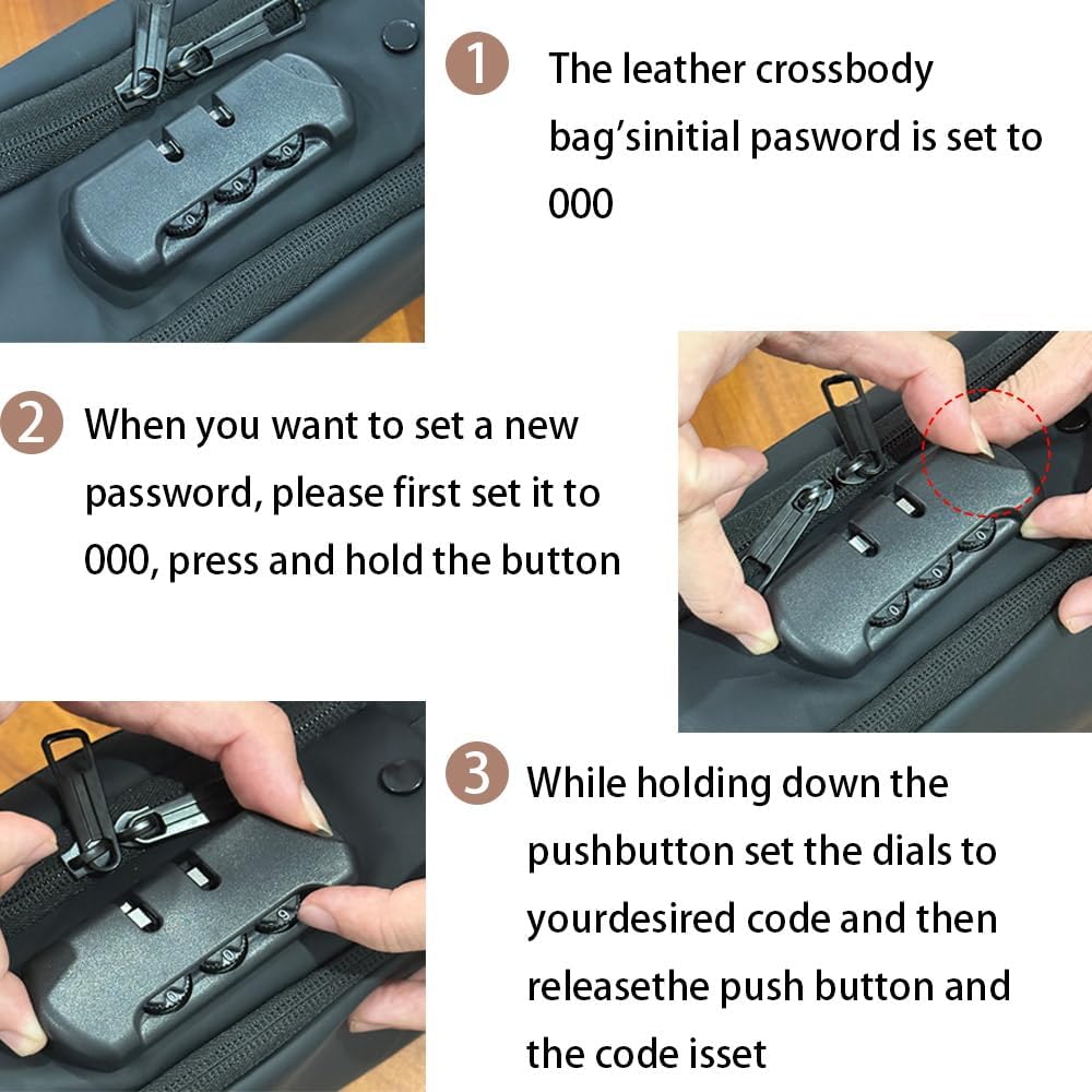 Travel Sling Bag Waterproof Crossbody Bag with Combination Lock Anti-Theft PU Leather Chest Bag - Image 3
