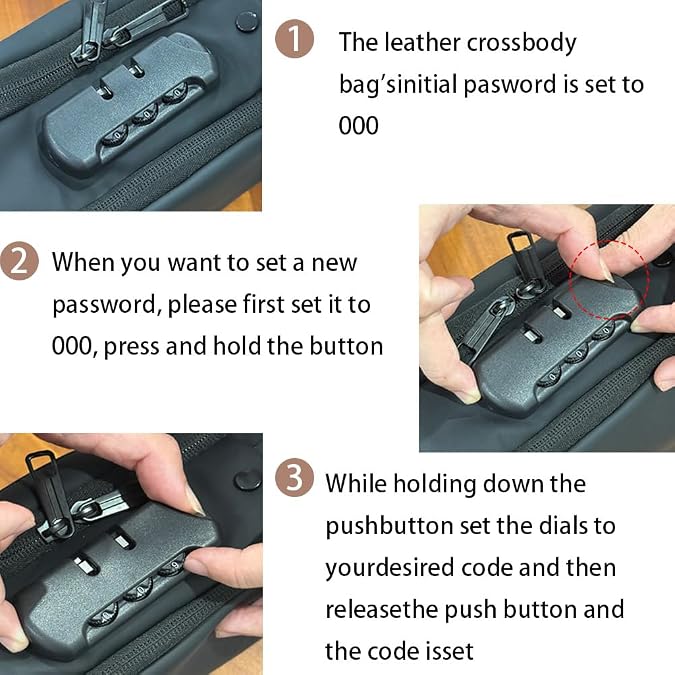 Travel Sling Bag Waterproof Crossbody Bag with Combination Lock Anti-Theft PU Leather Chest Bag