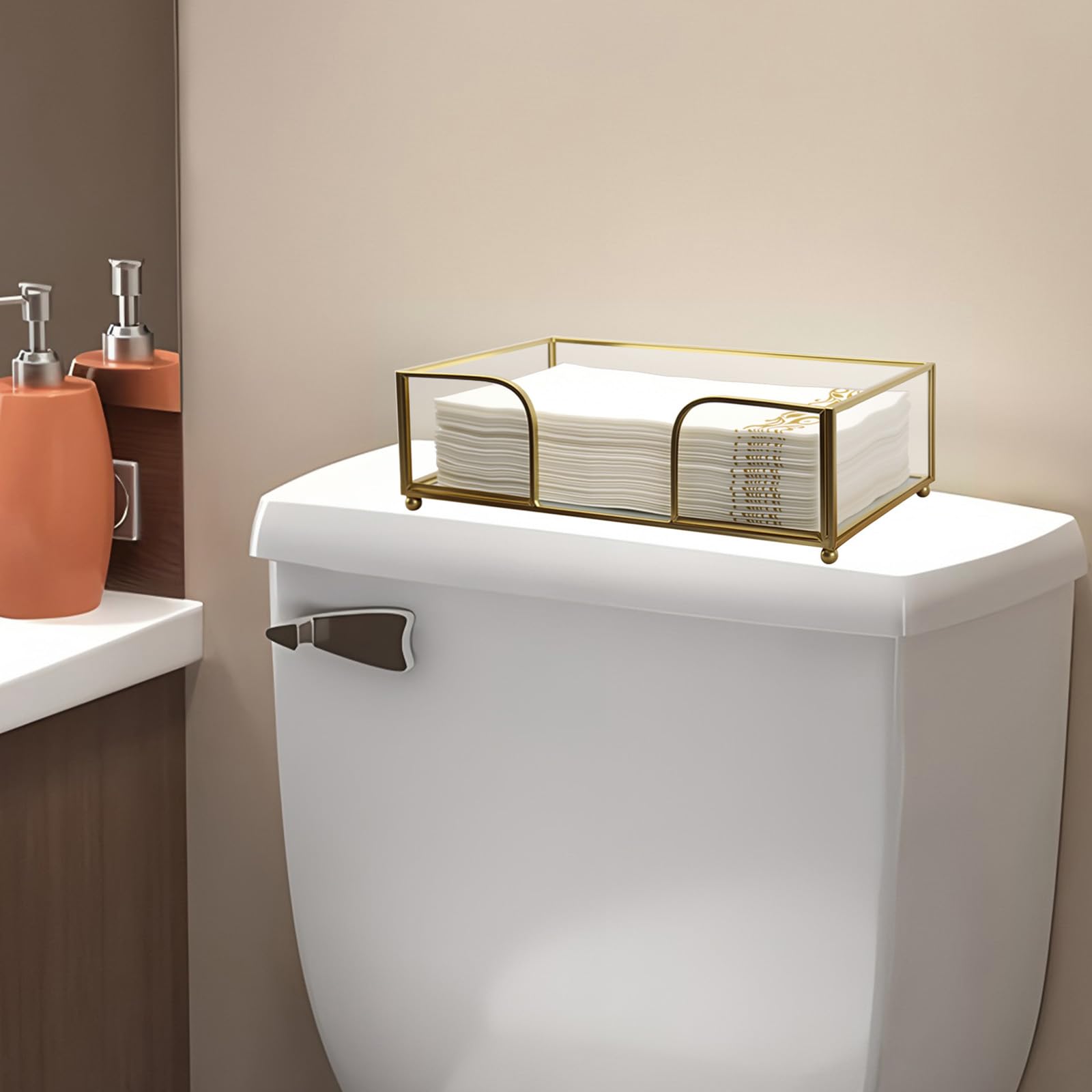 Gästehandtuchhalter – Glas-Serviettenhalter für Badezimmer, goldfarben, Badezimmer-Serviettenhalter, Tablett, stilvolle Gästehandtuchhalter, Tablett für Badezimmer, WC, Küche, Esstisch