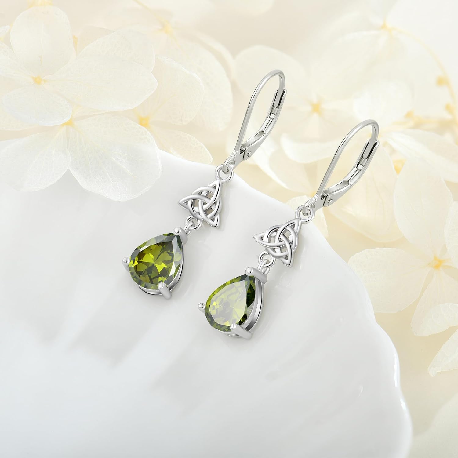 Celtic Knot Earrings for Women 925 Sterling Silver Leverback Dangle Earrings 7 * 9 Teardrop Cubic Zirconia Jewelry Birthday Gift