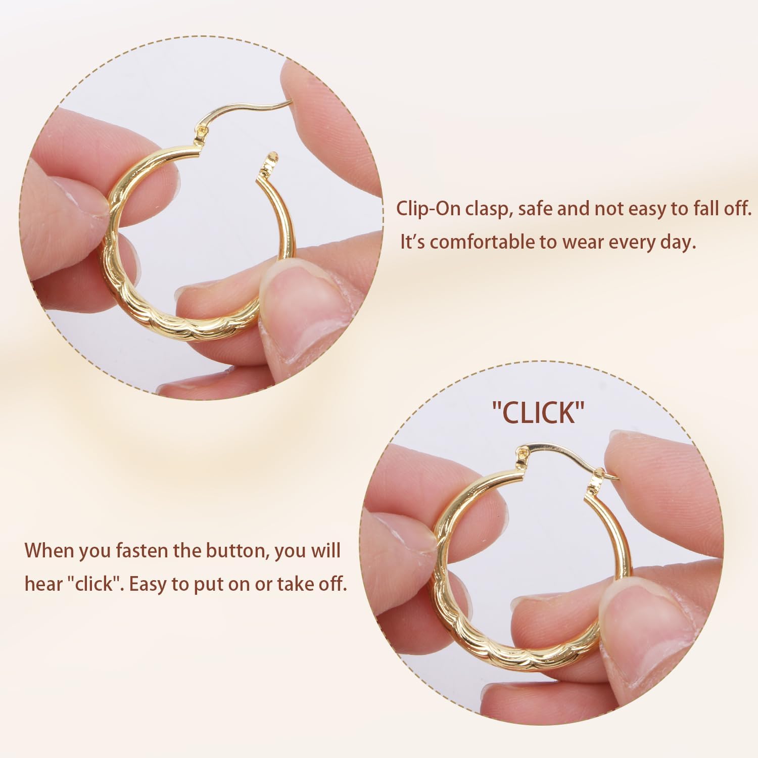 14K Gold Hoop Earrings for Women Ripple Line 14K Gold Earrings for Women Trendy Lightweight Earring Gifts for Womens - Image 5