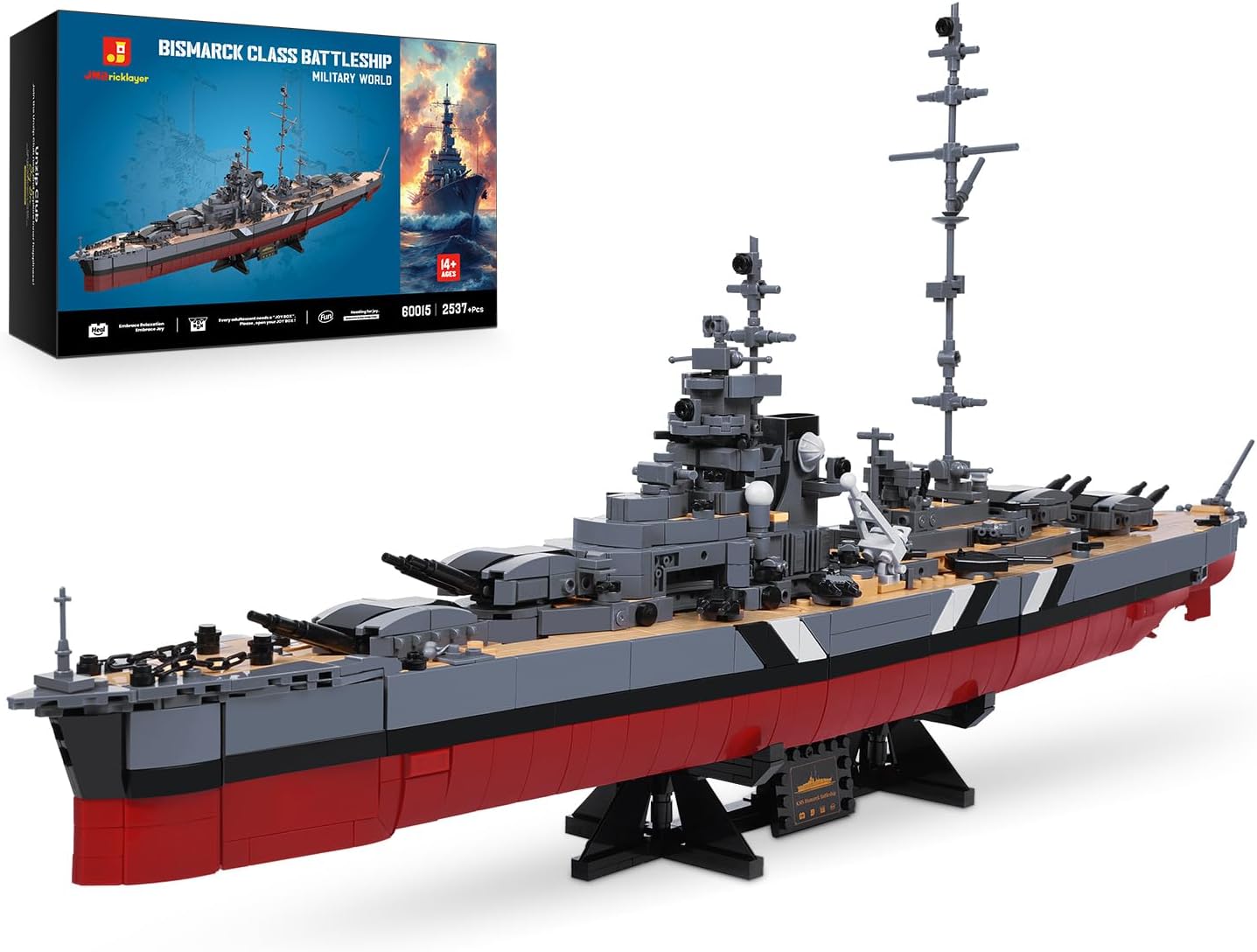 JMBricklayer Battleship Building Block Set for Adults 2537 PCS, Large Bismarck Military Warship, WWII MOC Battle Ship Boat Model 60015 for Home Office Decor, Army Toy Gifts for Men Boys 14+