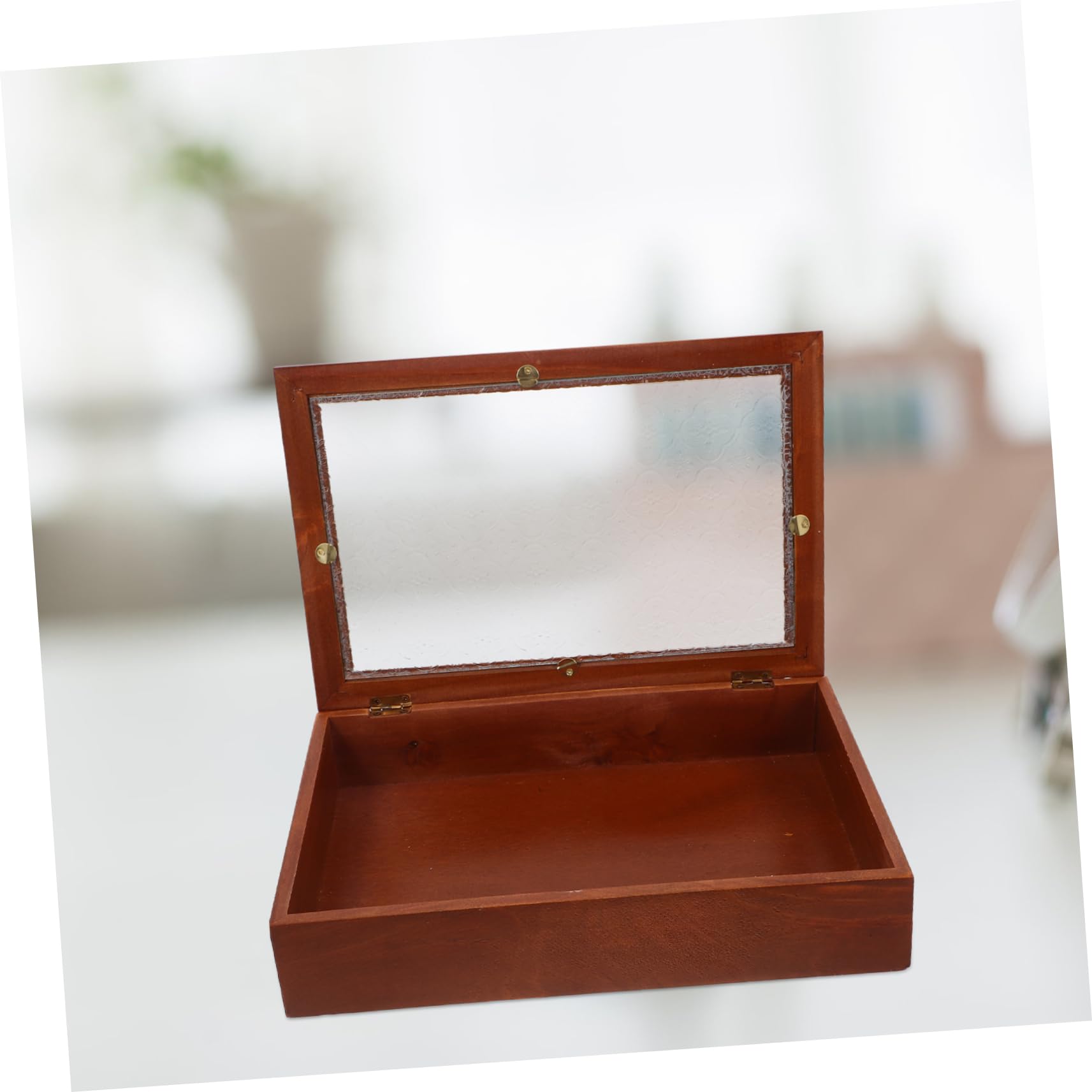 Holzkiste mit Glasdeckel, Braun, Vintage, mit Großem Schubladendesign