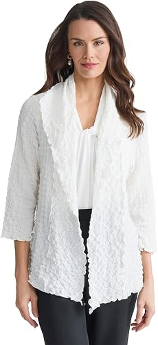 Kasper Women's Pucker Knit Open Front Jacket Vanilla Ice
