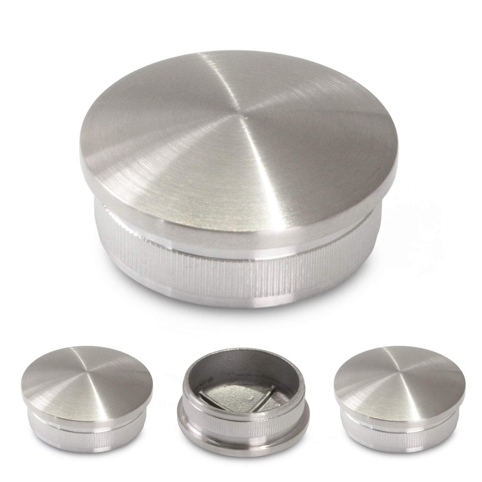 Endkappen Edelstahl V2A Rohrverschluss Deckel Rohrstopfen Stopfen f Geländerrohr 33,7mm (Gewölbt | Hohl | Ø 33,7mm)