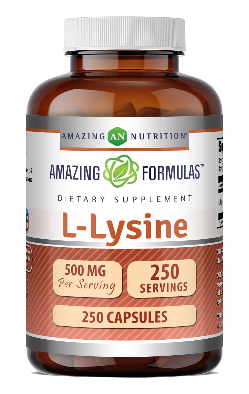 Amazing Formulas L-Lysine 500 Mg Amino Acid Supplement | Capsules | Non-GMO | Gluten-Free | Made in USA (1 Pack | 250 Count)